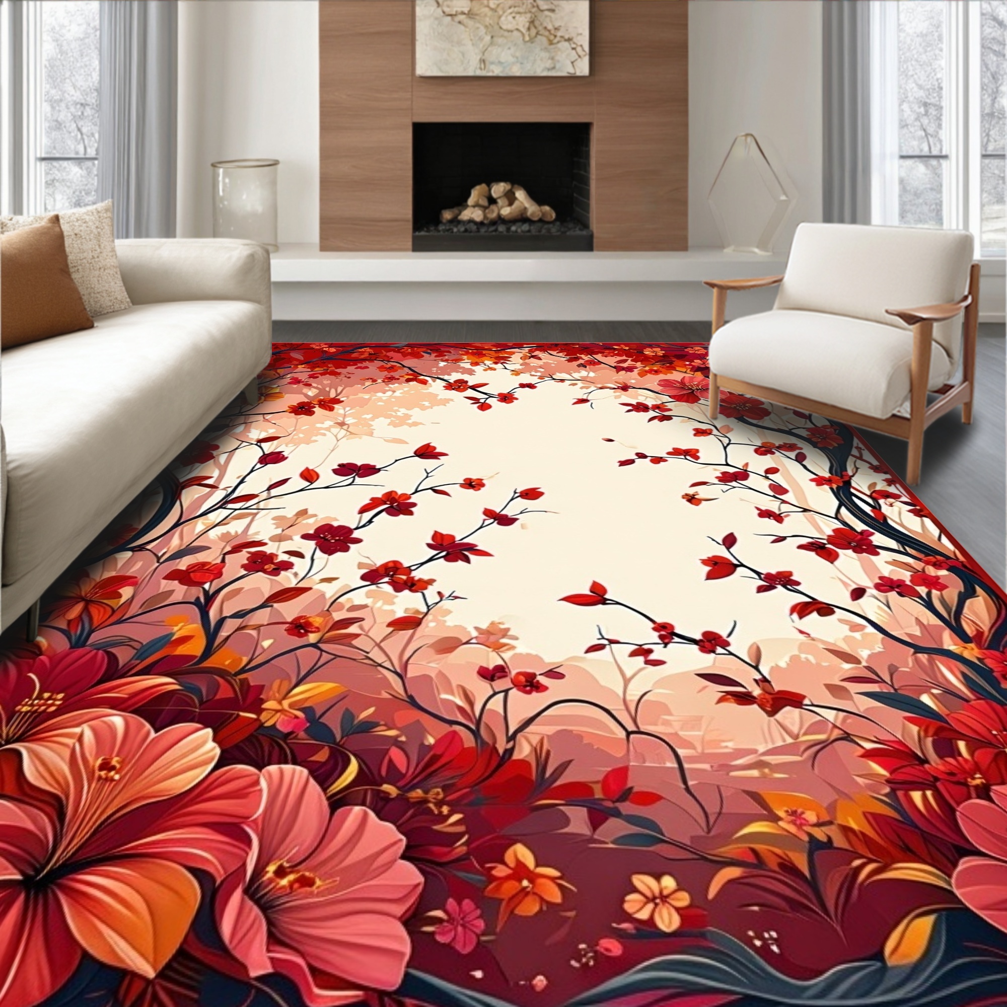 ODIKA 3'x5' Machine Washable Non-Slip Area Rug, Crimson Cascade Flowing ...