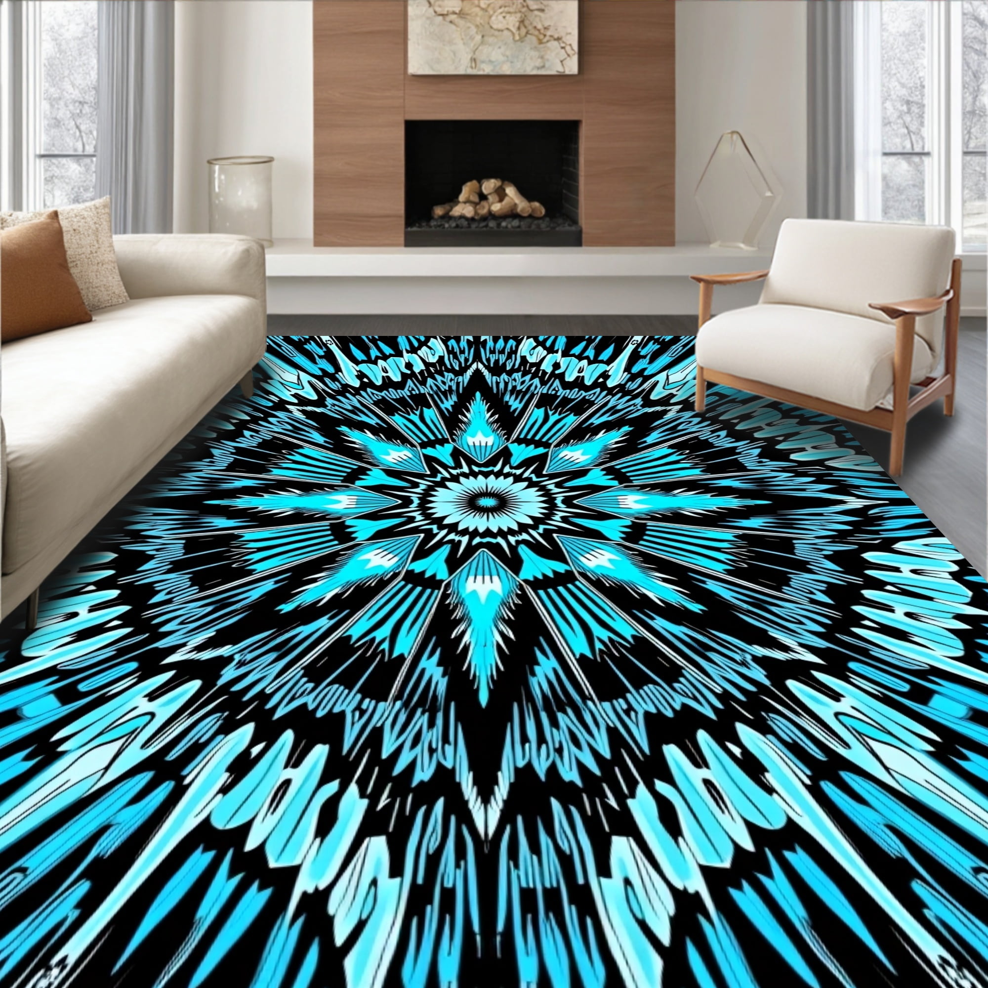 Flatwoven High Traffic Area Rug, Crystalline Frost Burst Design Memory ...