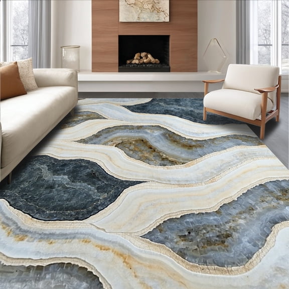 Flatwoven High Traffic Area Rug, Crystalline Geode With Serpentine Zostera Bands, Non Slip, Stain Resistant, Washable Area Rugs for Living Room, Bedroom(Gray, 2X3)
