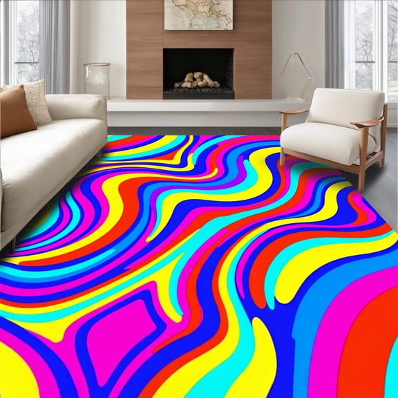 Flatwoven High Traffic Area Rug, Curved Wave Featuring Gradient Stripes and Dynamic Flow, Non Slip, Stain Resistant, Washable Area Rugs for Living Room, Bedroom(Red, 2X3)