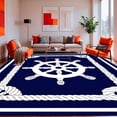 thumbnail image 1 of ODIKA 2'x3' Machine Washable Non-Slip Area Rug, Customized Ship Wheel with Rope Border for Marine High Traffic Rug, Blue, 136209, 1 of 7