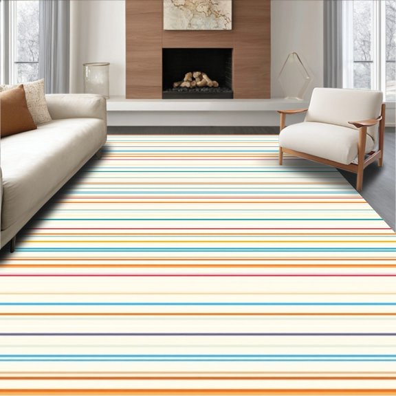 Flatwoven High Traffic Area Rug, Cute Neutral Rainbow Stripe Design, Non Slip, Stain Resistant, Washable Area Rugs for Living Room, Bedroom(Orange, 2X3)