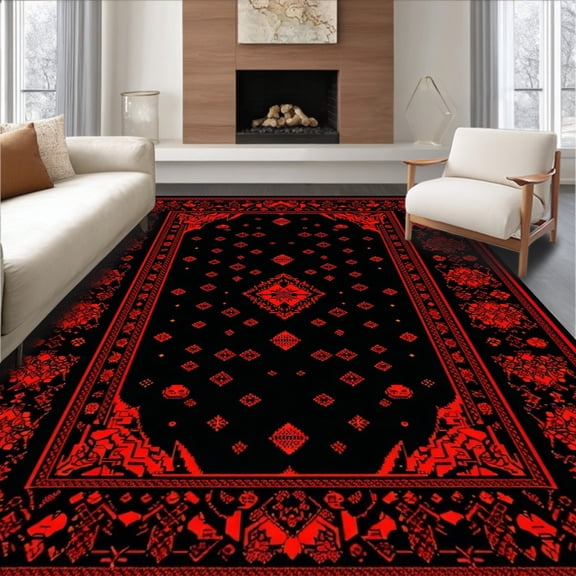 ODIKA 8'x10' Machine Washable Non-Slip Area Rug, Dark Aesthetic Witchy Bath High Traffic Rug, Black, 26493