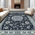 thumbnail image 1 of ODIKA 6'x9' Machine Washable Non-Slip Area Rug, Dark Grey Retro Floral with Subtle Medallion and Vine Design High Traffic Rug, Black, 56055, 1 of 7