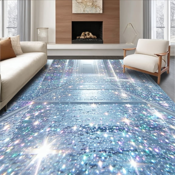 ODIKA 4'x6' Machine Washable Non-Slip Area Rug, Dazzling Glitter Runway for Celebration Events Sparkle Ceremony High Traffic Rug, Silver, 95792