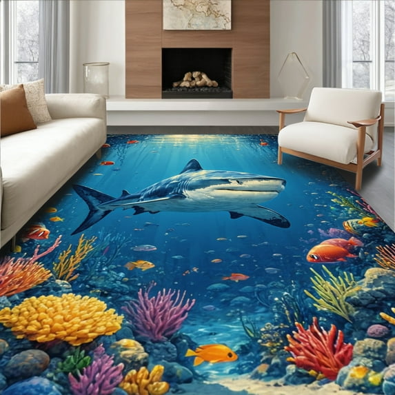 ODIKA 2'x3' Machine Washable Non-Slip Area Rug, Deep Design for Ocean High Traffic Rug, Blue, 41700