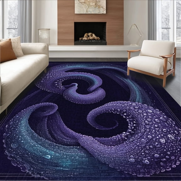 ODIKA 2'x3' Machine Washable Non-Slip Area Rug, Deep Sea Creature Tentacle With Artistic Swirl For High Traffic Rug, Purple, 37367