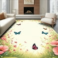 thumbnail image 1 of Flatwoven High Traffic Area Rug, Delicate Butterfly Blossom Arrangement, Non Slip, Stain Resistant, Washable Area Rugs for Living Room, Bedroom(White, 4X6), 1 of 8
