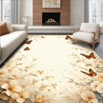 thumbnail image 1 of Flatwoven High Traffic Area Rug, Delicate Floral and Butterfly Composition with Curved Borders, Non Slip, Stain Resistant, Washable Area Rugs for Living Room, Bedroom(Beige, 5X7), 1 of 8