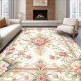 thumbnail image 1 of Flatwoven High Traffic Area Rug, Delicate Pastel Floral Medallion with Swirling Vines, Non Slip, Stain Resistant, Washable Area Rugs for Living Room, Bedroom(Pink, 4X6), 1 of 8