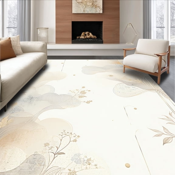 ODIKA 8'x10' Machine Washable Non-Slip Area Rug, Delicate Veil Inspired Featuring Translucent Layered High Traffic Rug, Beige, 182988