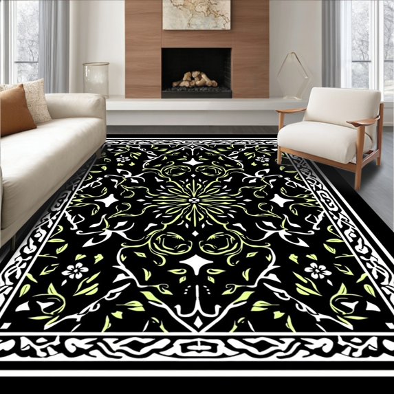 Flatwoven High Traffic Area Rug, Delicate Vintage Floral with Elegant ...