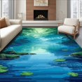 thumbnail image 1 of Flatwoven High Traffic Area Rug, Delightful Cartoonish Pond Elements, Non Slip, Stain Resistant, Washable Area Rugs for Living Room, Bedroom(Blue, 4X6), 1 of 8
