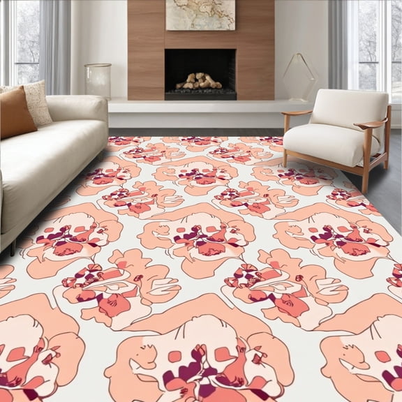 Flatwoven High Traffic Area Rug, Desert Rose Faux Hide Design Mat, Non Slip, Stain Resistant, Washable Area Rugs for Living Room, Bedroom(Beige, 4X6)