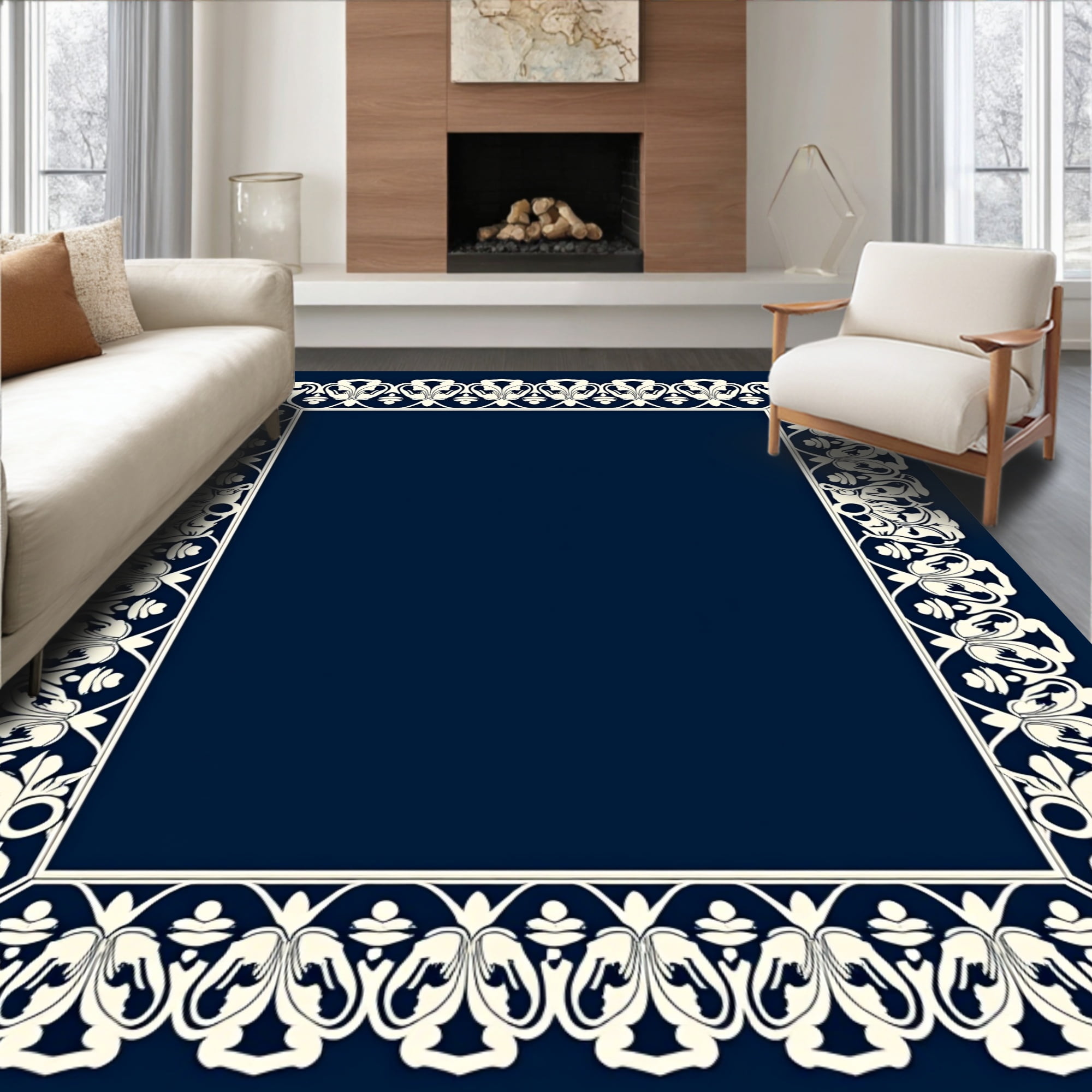 Flatwoven High Traffic Area Rug, Dotted Floral Frame with Delicate ...