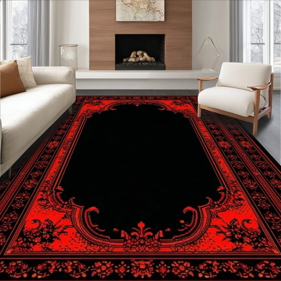 Flatwoven High Traffic Area Rug, Dramatic Dark Fantasy, Non Slip, Stain Resistant, Washable Area Rugs for Living Room, Bedroom(Red, 4X6)