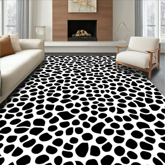 ODIKA 6'x6' Machine Washable Non-Slip Area Rug, Dramatic Style Spotted High Traffic Rug, Black, 313233