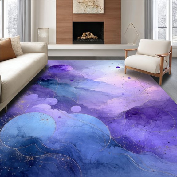 Flatwoven High Traffic Area Rug, Dreamscape Celestial Nebula Swirl Mystical Runner, Non Slip, Stain Resistant, Washable Area Rugs for Living Room, Bedroom(Purple, 2X3)