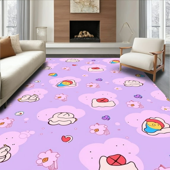 Flatwoven High Traffic Area Rug, Dreamy Cloud Rainbow, Non Slip, Stain Resistant, Washable Area Rugs for Living Room, Bedroom(Purple, 3X5)