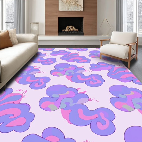 ODIKA 3'x5' Machine Washable Non-Slip Area Rug, Dreamy Cloud Swirl High Traffic Rug, Mauve, 392933