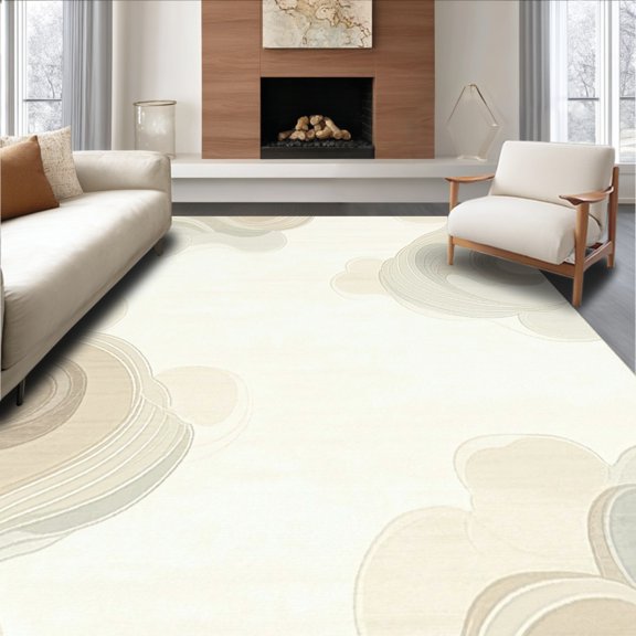 ODIKA 4'x6' Machine Washable Non-Slip Area Rug, Dreamy Cloudscape Oval Count Plush Floor Accent High Traffic Rug, Beige, 157686