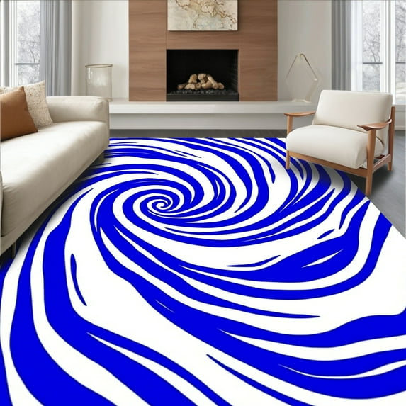 ODIKA 4'x6' Machine Washable NonSlip Area Rug, Dynamic Azure Swirls