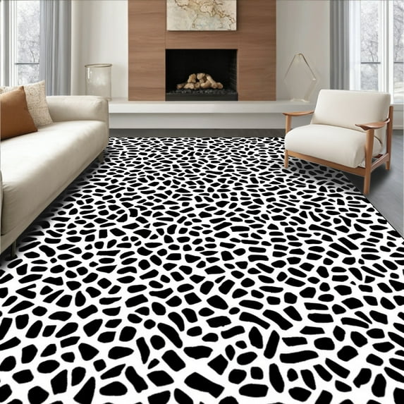 ODIKA 8'x10' Machine Washable Non-Slip Area Rug, Dynamic Black and Spotted with Artistic Animal Motifs High Traffic Rug, Black, 284146