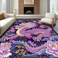 thumbnail image 1 of ODIKA 4'x6' Machine Washable Non-Slip Area Rug, Dynamic Dragon Dance with Floral Accents High Traffic Rug, Purple, 222075, 1 of 7