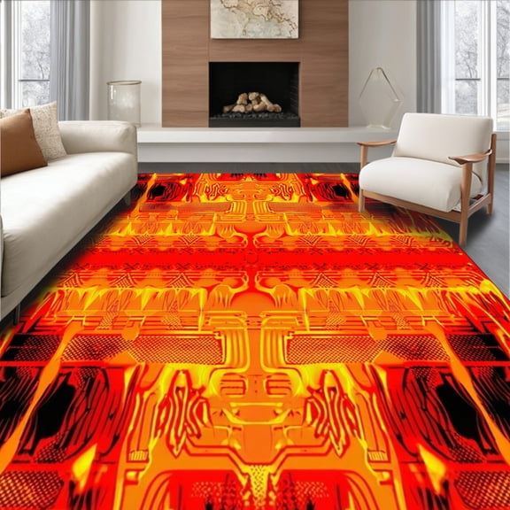 Flatwoven High Traffic Area Rug, Dynamic Geometric Lava Illusion, Non Slip, Stain Resistant, Washable Area Rugs for Living Room, Bedroom(Red, 2X3)