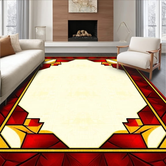 ODIKA 8'x10' Machine Washable Non-Slip Area Rug, Dynamic Geometric with Vibrant Abstract Art Design High Traffic Rug, Red, 82669