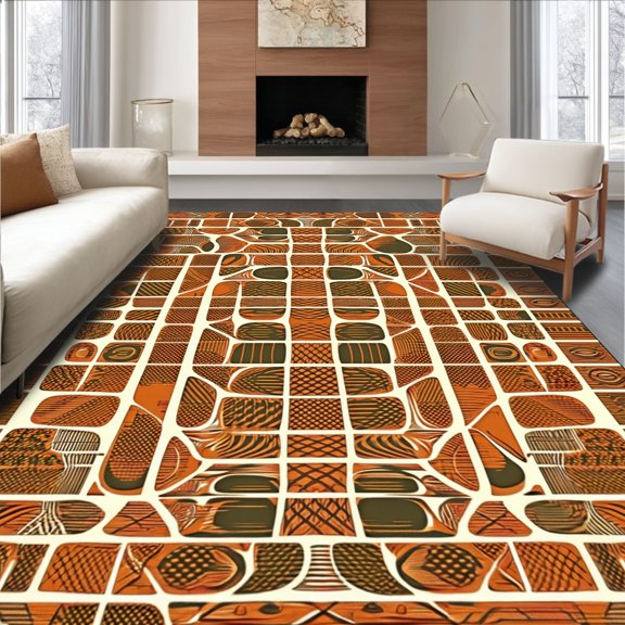 Flatwoven High Traffic Area Rug, Earthy Modular Featuring Distorted Snake Motifs And Timpani Rhythm, Non Slip, Stain Resistant, Washable Area Rugs for Living Room, Bedroom(Brown, 2X3)