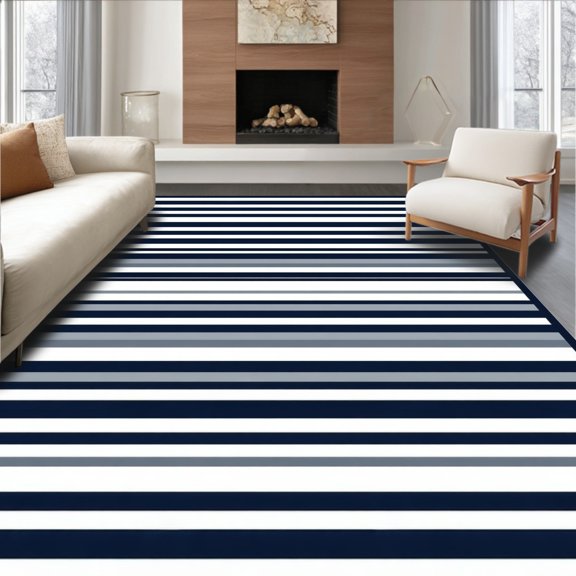 Flatwoven High Traffic Area Rug, Easy Cleaning Backyard Navy Grey, Non Slip, Stain Resistant, Washable Area Rugs for Living Room, Bedroom(Blue, 4X6)