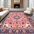 thumbnail image 1 of Flatwoven High Traffic Area Rug, Eclectic Colorful Centerpiece Motif, Non Slip, Stain Resistant, Washable Area Rugs for Living Room, Bedroom(Pink, 4X6), 1 of 8