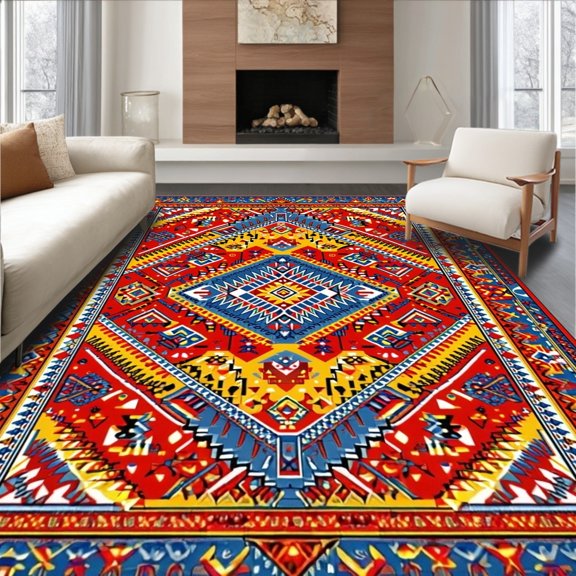 Flatwoven High Traffic Area Rug, Eclectic Multicolor Braided Texture, Non Slip, Stain Resistant, Washable Area Rugs for Living Room, Bedroom(Red, 4X6)