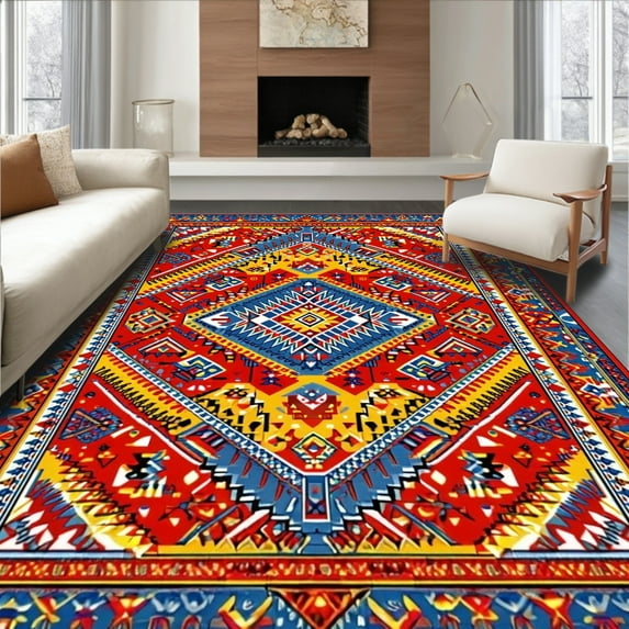 ODIKA 4'x6' Machine Washable Non-Slip Area Rug, Eclectic Multicolor Braided High Traffic Rug, Red, 20567