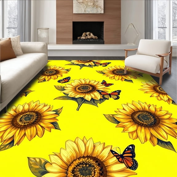 ODIKA 8'x10' Machine Washable Non-Slip Area Rug, Eclectic Yellow Aesthetic High Traffic Rug, Yellow, 12723