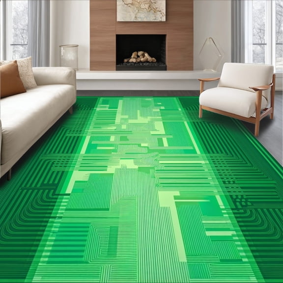 ODIKA 2'x3' Machine Washable Non-Slip Area Rug, Eco Maze with Winding Labyrinth Lines and Vibrant Green Tones High Traffic Rug, Green, 95478