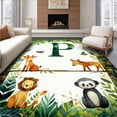 thumbnail image 1 of ODIKA 4'x6' Machine Washable Non-Slip Area Rug, Educational Safari Animal Alphabet with Creative Letter Forms High Traffic Rug, Green, 84224, 1 of 7