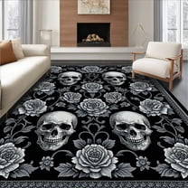 Flatwoven High Traffic Area Rug, Eerie Moth Patterned Accent, Non Slip, Stain Resistant, Washable Area Rugs for Living Room, Bedroom(Black, 4X6)