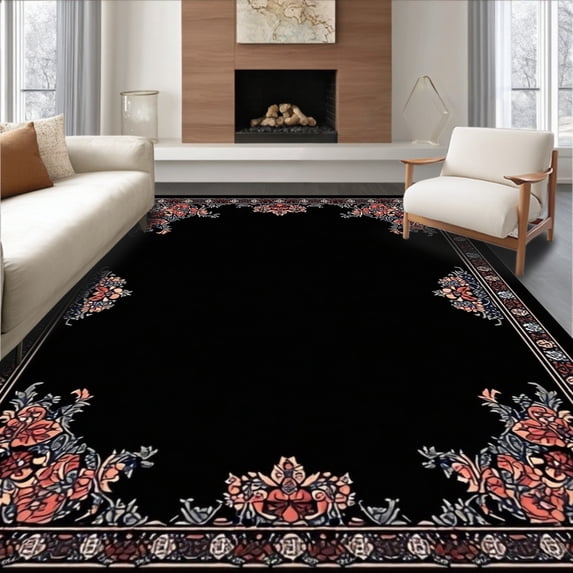 ODIKA 5'x7' Machine Washable Non-Slip Area Rug, Eerie Vintage Lattice Artwork High Traffic Rug, Red, 26485