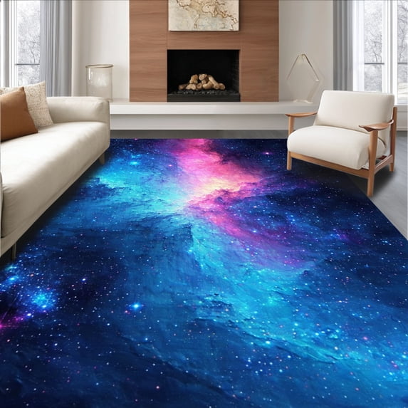 ODIKA 2'x3' Machine Washable Non-Slip Area Rug, Electric Galaxy Gamepad Featuring Energetic Streaks And Dots High Traffic Rug, Pink, 129169