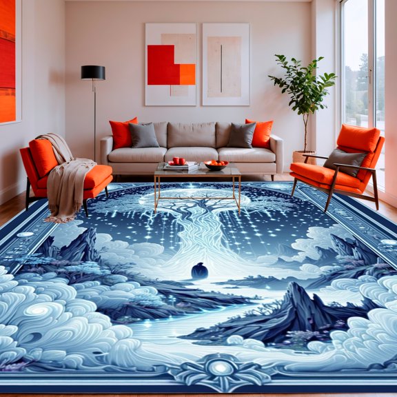 Flatwoven High Traffic Area Rug, Electric Grey Globe Canopy With Enchantress and Ghostly Figure Elements, Non Slip, Stain Resistant, Washable Area Rugs for Living Room, Bedroom(Blue, 2X3)