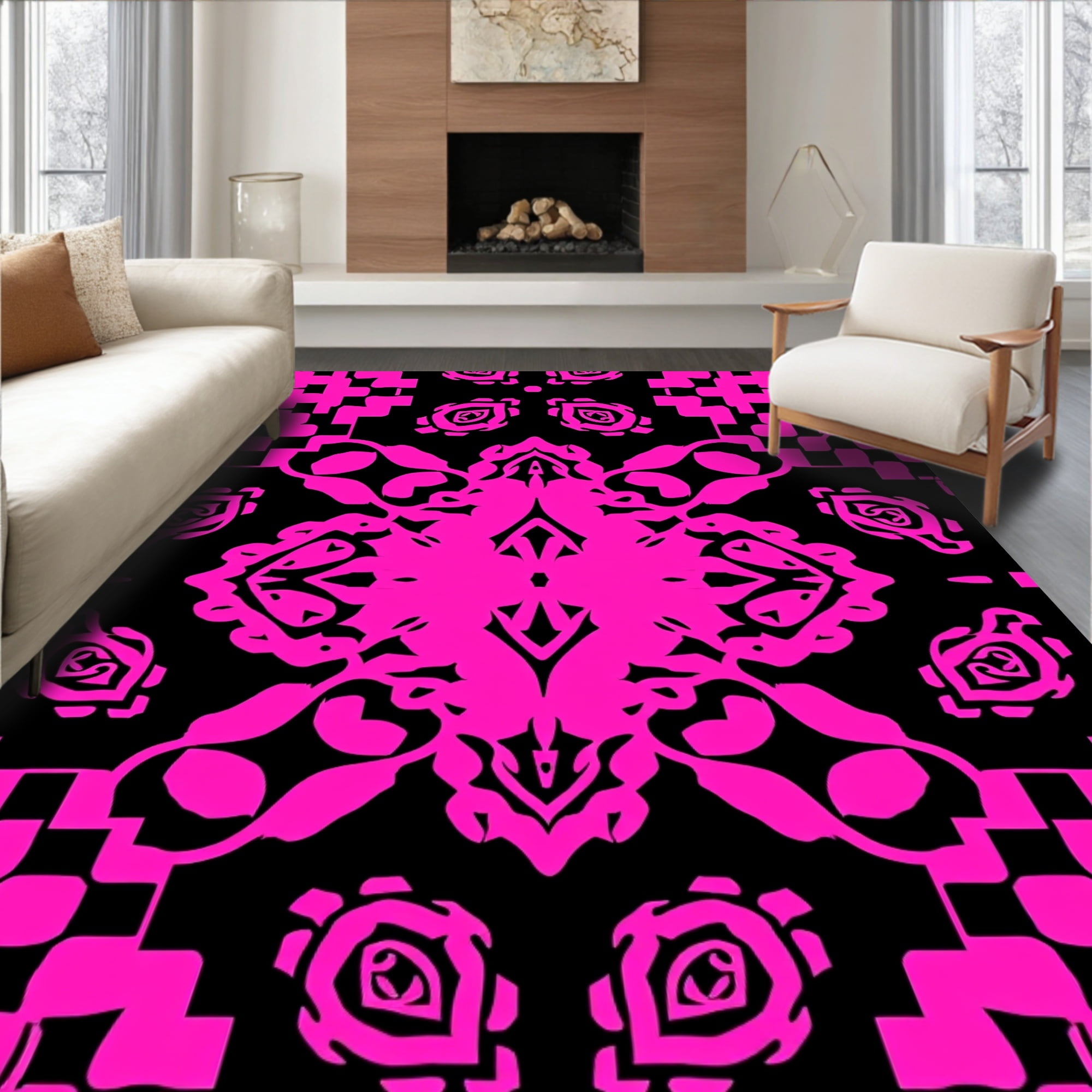 ODIKA 5'x7' Machine Washable Non-Slip Area Rug, Electric Pink Cheetah ...