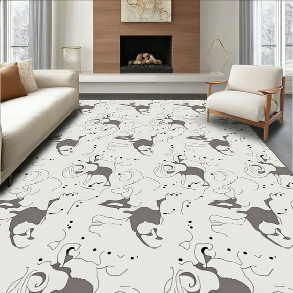 ODIKA 8'x10' Machine Washable Non-Slip Area Rug, Elegant Antelope With Abstract Dotted High Traffic Rug, Beige, 311003