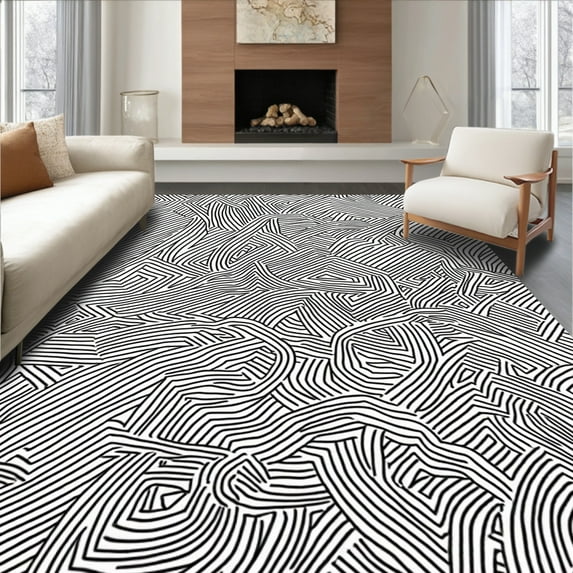 ODIKA 2'x3' Machine Washable Non-Slip Area Rug, Elegant Black & Design High Traffic Rug, Black, 289300