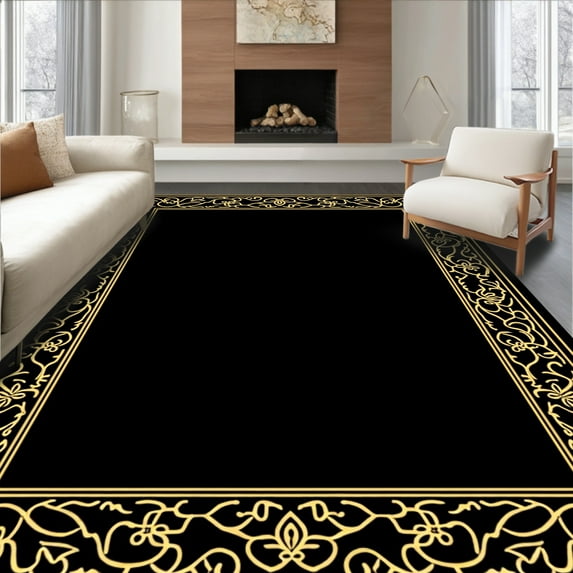 Flatwoven High Traffic Area Rug, Elegant Boho Floral Swirl with Intricate Petal Motifs, Non Slip, Stain Resistant, Washable Area Rugs for Living Room, Bedroom(Black, 2X3)
