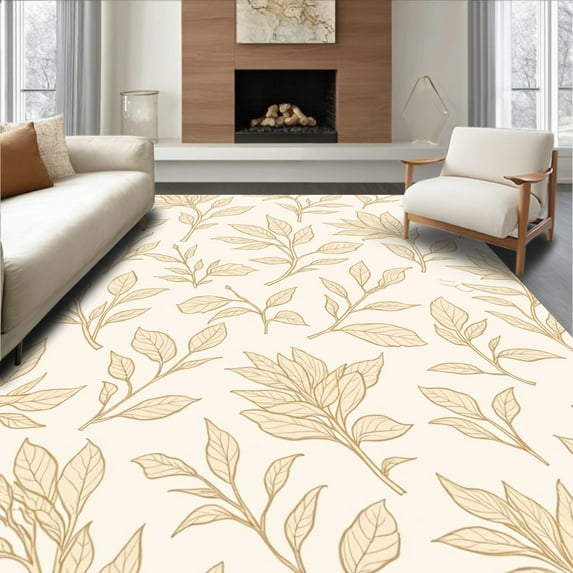 ODIKA 8'x10' Machine Washable Non-Slip Area Rug, Elegant Botanical Heritage With Surface High Traffic Rug, Beige, 238705