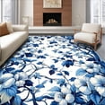 thumbnail image 1 of ODIKA 3'x5' Machine Washable Non-Slip Area Rug, Elegant Botanical Vine with Stylized Flowers and Curved Leaf Motifs High Traffic Rug, Blue, 146999, 1 of 7