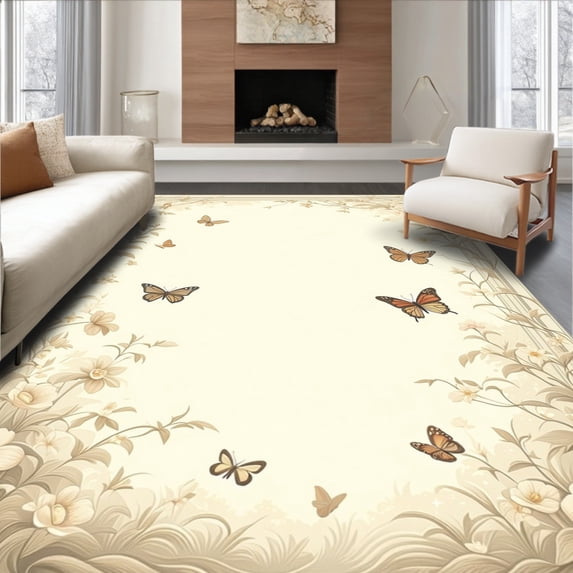 ODIKA 2'x3' Machine Washable Non-Slip Area Rug, Elegant with Delicate Floral Borders High Traffic Rug, Beige, 280438