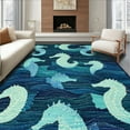 thumbnail image 1 of Flatwoven High Traffic Area Rug, Elegant Coastal Seahorse with Blue Gradient and Symmetrical Wave, Non Slip, Stain Resistant, Washable Area Rugs for Living Room, Bedroom(Blue, 4X6), 1 of 8